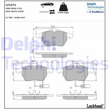 LP1672 DELPHI Комплект гальмівних колодок дисковий гальм