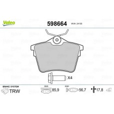 598664 VALEO VALEO PEUGEOT Гальмівні колодки дискові 407 04- задн.