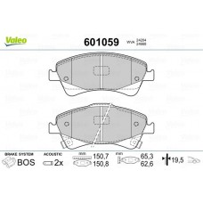 601059 VALEO Комплект гальмівних колодок дисковий гальм
