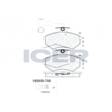 180950-700 ICER Комплект гальмівних колодок дисковий гальм