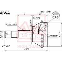 PG-53A54 ASVA Шарнирный комплект, Привідний вал