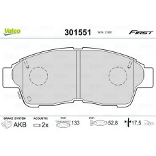 301551 VALEO КомплеК т гальмівних колодок, дискове гальмо