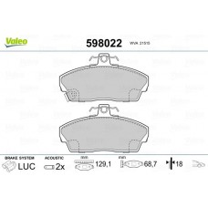 598022 VALEO Комплект гальмівних колодок дисковий гальм