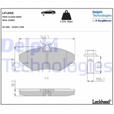 LP1695 DELPHI Комплект гальмівних колодок дисковий гальм