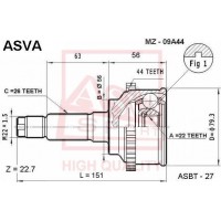 MZ-09A44 ASVA Шарнирный комплект, Привідний вал