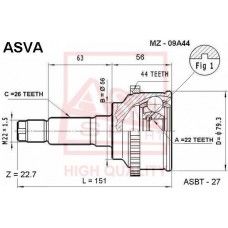 MZ-09A44 ASVA Шарнирный комплект, Привідний вал