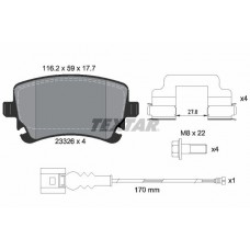 2332602 TEXTAR TEXTAR Гальмівні колодки задн. (с датч.) VW T5  03-