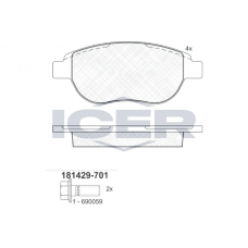 181429-701 ICER Комплект гальмівних колодок дисковий гальм