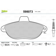 598073 VALEO КомплеК т гальмівних колодок, дискове гальмо