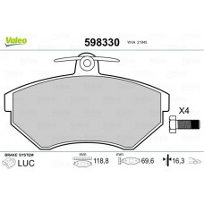 598330 VALEO Комплект гальмівних колодок дисковий гальм