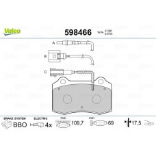 598466 VALEO Комплект гальмівних колодок дисковий гальм