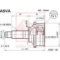 MZ-18A44 ASVA Шарнирный комплект, Привідний вал