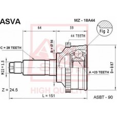 MZ-18A44 ASVA Шарнирный комплект, Привідний вал