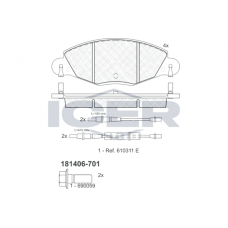 181406-701 ICER Комплект гальмівних колодок дисковий гальм