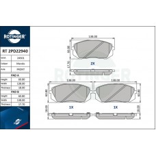 RT 2PD22940 ROTINGER Комплект гальмівних колодок дисковий гальм