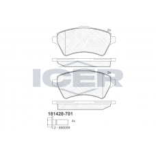 181428-701 ICER Комплект гальмівних колодок дисковий гальм