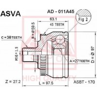 AD-011A45 ASVA Шарнирный комплект, Привідний вал