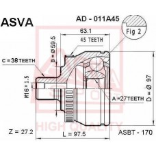 AD-011A45 ASVA Шарнирный комплект, Привідний вал