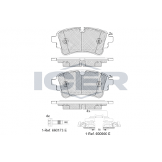 182256-208 ICER Комплект гальмівних колодок дисковий гальм