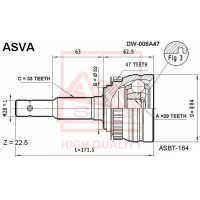 DW-006A47 ASVA Шарнирный комплект, Привідний вал