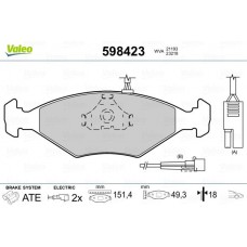 598423 VALEO КомплеК т гальмівних колодок, дискове гальмо