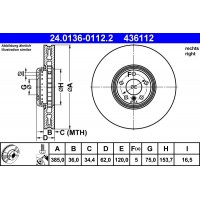 24.0136-0112.2 ATE Гальмівний диск