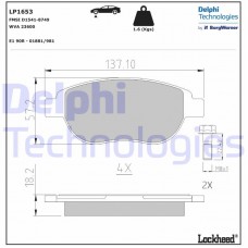 LP1653 DELPHI Комплект гальмівних колодок дисковий гальм