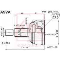 VW-001 ASVA Шарнирный комплект, Привідний вал