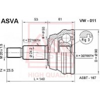 VW-011 ASVA Шарнирный комплект, Привідний вал