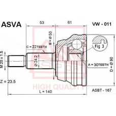 VW-011 ASVA Шарнирный комплект, Привідний вал
