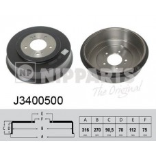 J3400500 NIPPARTS Гальмівний барабан