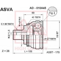 AD-010A45 ASVA Шарнирный комплект, Привідний вал