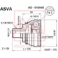 AD-010A45 ASVA Шарнирный комплект, Привідний вал