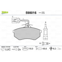 598016 VALEO Комплект гальмівних колодок дисковий гальм