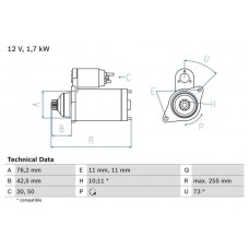 0 986 020 280 BOSCH Стартер