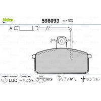 598093 VALEO КомплеК т гальмівних колодок, дискове гальмо