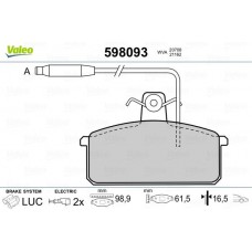 598093 VALEO КомплеК т гальмівних колодок, дискове гальмо