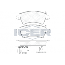181525-701 ICER Комплект гальмівних колодок дисковий гальм