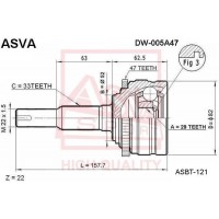 DW-005A47 ASVA Шарнирный комплект, Привідний вал