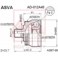 AD-012A45 ASVA Шарнирный комплект, Привідний вал