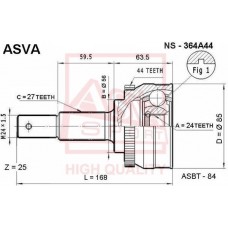 NS-364A44 ASVA Шарнирный комплект, Привідний вал