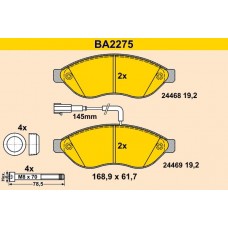 BA2275 BARUM Комплект гальмівних колодок дисковий гальм