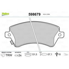 598679 VALEO КомплеК т гальмівних колодок, дискове гальмо
