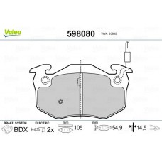 598080 VALEO КомплеК т гальмівних колодок, дискове гальмо