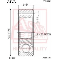 VW-1001 ASVA Шарнирный комплект, Привідний вал