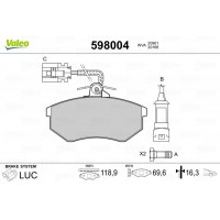 598004 VALEO Комплект гальмівних колодок дисковий гальм