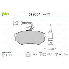 598004 VALEO Комплект гальмівних колодок дисковий гальм