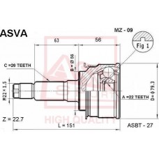 MZ-09 ASVA Шарнирный комплект, Привідний вал