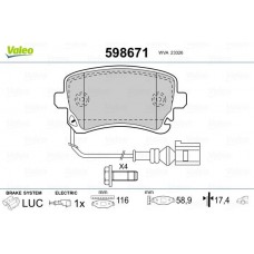 598671 VALEO КомплеК т гальмівних колодок, дискове гальмо