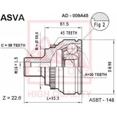 AD-009A45 ASVA Шарнирный комплект, Привідний вал
